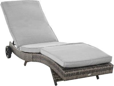 Outsunny Enkele Rattan Ligstoel (Eenvoudig) Metaal, PE-Rattan, Polyester 207L x 70B x 70H cm Grijs