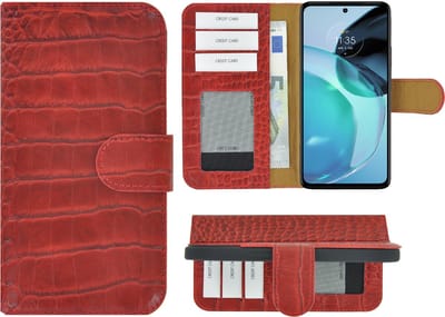 MoDo hoesje Geschikt voor Motorola Moto G53 - Echt Leer Book Case - Croco Rood