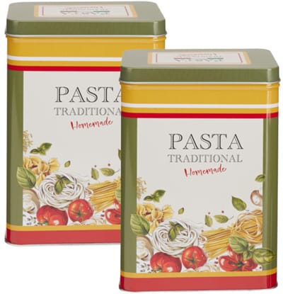 Excellent Houseware Pasta / spaghetti bewaarblik Nostagia - 2x - groen - metaal - Italiaans - 13 x 9 x 18 cm - voorraadblik