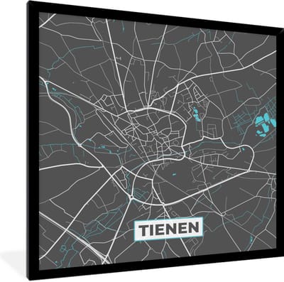 Fotolijst incl. Poster - België – Tienen – Stadskaart – Kaart – Blauw – Plattegrond - 40x40 cm - Posterlijst