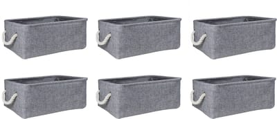 QUVIO Opbergmand - Set van 6 - Organizer - Opbergbox - Opbergdoos - Speelgoedmand - Decoratie mand - Linnen - Katoen - Handvaten van touw - Grijs