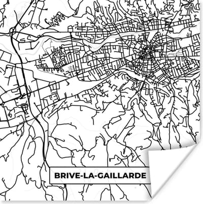 Poster Stadskaart - Plattegrond - Brive-la-Gaillarde - Kaart - Frankrijk - Zwart wit - 100x100 cm XXL