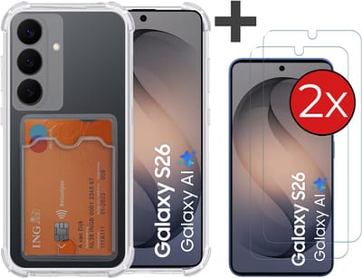 Hoesje met 2 Stuks Screenprotectors Geschikt voor Samsung Galaxy S26 Hoesje Met Pashouder Siliconen Shockproof Case - Arara Backcover- Transparant