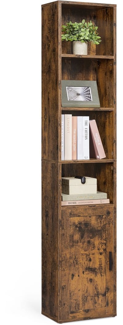 VASAGLE - Boekenkast - Met 6 Lagen - Staande Kast met Deur - Open Opbergrek voor Woonkamer en Kantoor