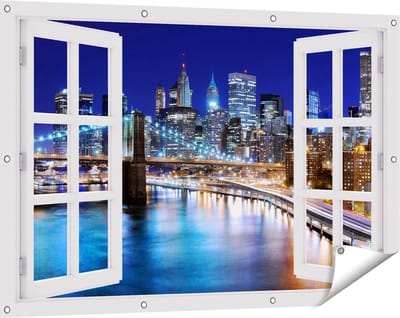 Gards Tuinposter Doorkijk Skyline New York in het Centrum - 120x80 cm - Tuindoek - Tuindecoratie - Wanddecoratie buiten - Tuinschilderij