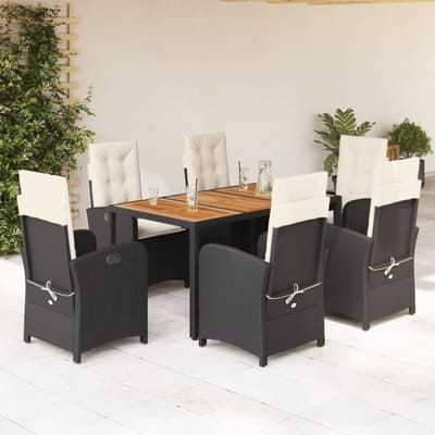 vidaXL - 7-delige - Tuinset - met - kussens - poly - rattan - zwart
