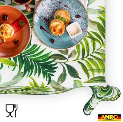 ANRO Tafelkleed Palmen Groen 180x100cm Met sierband Afwasbaar Waterafstotend Binnen & Buiten