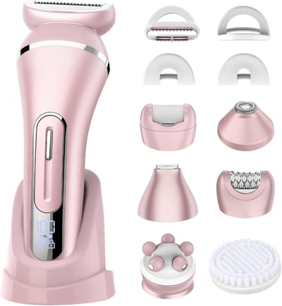 2026 Nieuw 7 in 1 Ladyshaves voor vrouwen - Elektrisch Scheerapparaat - Trimmer voor Vrouwen & Dames - Waterdichte - Zachte Trimmer Voor Lichaam En Gevoelige Zones - Voor Gezicht/Oksels/Benen/Bikinilijn - Roze