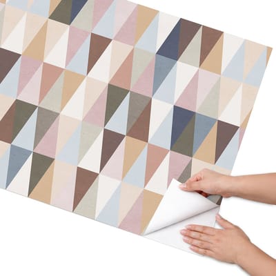 Coloray Meubel Wrap Folie - Beige Meubelfolie - 75x150 cm - Plakfolie Meubels Pastel geometrische vormen - Decoratiefolie Zelfklevend - Geometrische Meubelfolie - Meubelfolie Zelfklevend - Badkamer decoratie - Achtergronden en patronen