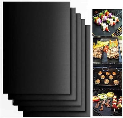 BBQ-ovenmatten - Buitenbarbecue- en bakmatten - Herbruikbare antiaanbakovenmatten - voor de bodem van de oven, ovenbeschermvellen - zwart - 40x33cm - 10 stuks