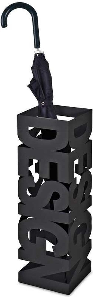 Paraplubak – Zwart staal met uitneembare lekbak – Moderne paraplustandaard – 48 cm hoog, 16 cm breed, 16 cm diep