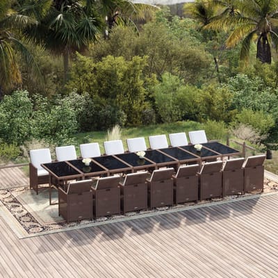 vidaXL - 17-delige - Tuinset - met - kussens - poly - rattan - bruin