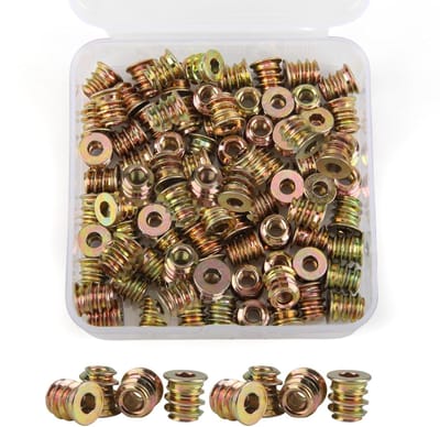 M5 x 10 mm Schroefmoeren, Draadbussen en Zeskantmoeren voor Houtbewerking, Gegalvaniseerd Staal, Perfect voor Meubelassemblage en Verbetering van Draadverbindingen
