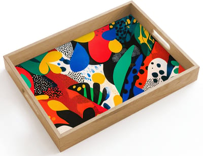 Dienblad hout 40x30 cm - Schootdienblad - Abstract - Planten - Vormen - Kleurrijk - Borrelplank rechthoek - Plateau dienbladen