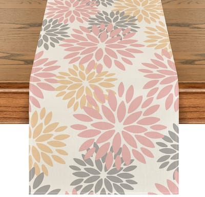 Tafelloper - Met roze dahlia bloemenprint - Voor binnenshuis tafeldecoratie en feesten - 40x100 cm