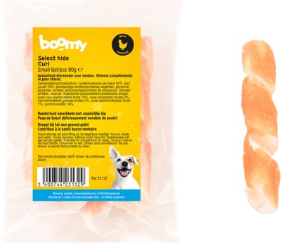 Boomy - Hondensnacks - Hondensnoepjes - Kauwstaaf hond - Select Hide - Curl Small - 12,5cm - 2 x 90g
