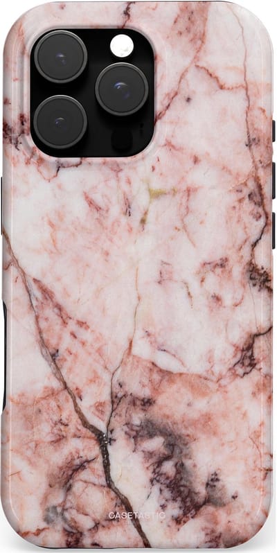 Casetastic hoesje geschikt voor Apple iPhone 16 Pro - MagSafe - Dubbellaagse bescherming - Koraalrif Marmer - Fashion Case - Lichtroze Perzik