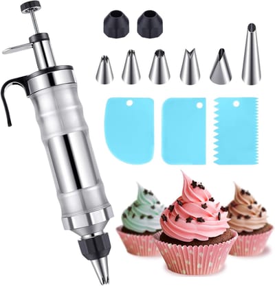 Stainless Steel Cake Sprayer voor Perfecte Decoratie van Taarten, Cupcakes en Gebak met 6 Nozzles en 400 ml Inhoud