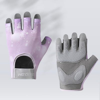 Gants de fitness élégants demi-doigts protecteurs en silicone absorbant les chocs L violet