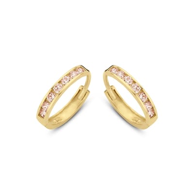 New Bling 9NBG-0584 Gouden Oorringen met Zirkonia Steentjes - Champagne - 11x1,9mm - 14 Karaat - Goud