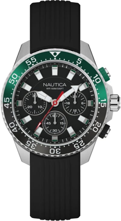 Nautica Nautica One Quartz Analoog Horloge Zwart Material 100% Roestvrij Staal & 100% Siliconaarmband 45 mm NAPNOF502