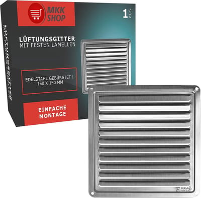 Ventilatierooster Roestvrij Staal - Luchtrooster Lamellen - Luchtcirculatie Verbeteren - Weerbestendig Geborsteld - 250 x 250 mm - Zilver