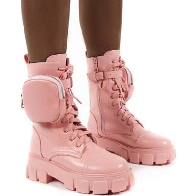 Rimocy Mode Gesp Zak Chunky Platform Laarzen Dames Roze Veters Enkellaarsjes Vrouw Punk Stijl Plus Maat Motorschoenen 43 36 roze