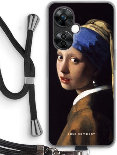 Case Company® - Hoesje met koord geschikt voor OnePlus Nord CE 3 Lite hoesje met Koord - The Pearl Earring - Telefoonhoesje met Zwart Koord - Bescherming aan alle Kanten en Over de Schermrand
