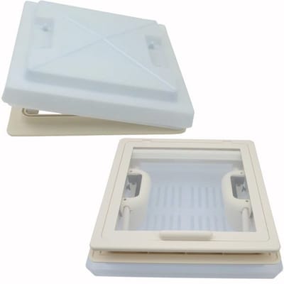 Dakraam met rolgordijn - Ventilatieraam camper - Ventilatie en licht - Inclusief insectenhor - 28 x 28 cm - Melkwit
