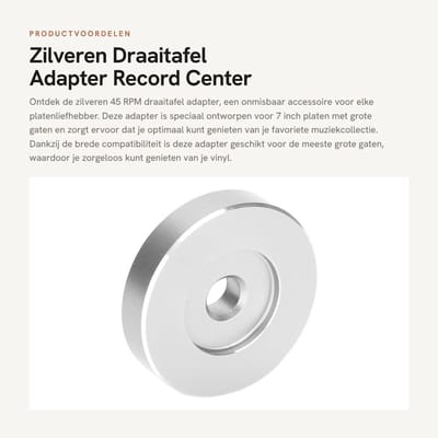 Dailygoods - Zilveren Draaitafel Adapter - Record Center Accessoire - 7 Inch Big Hole - Breed Compatibel - Geniet van je Platen - Perfect voor Vinyl