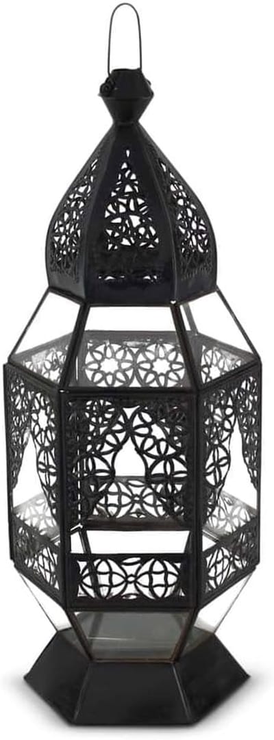 Marokkaanse Lantaarn - Oosterse Lamp - Sfeerverlichting Huis - 100% Handgemaakt - Ø 17 x 45 cm - Zwart