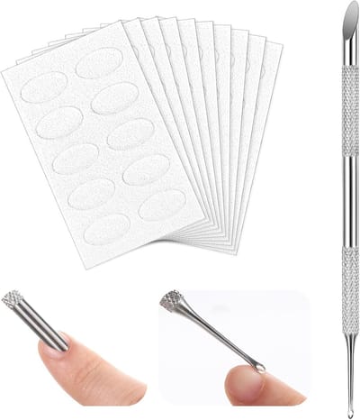Dubbele Hoofd Cuticle Slider, Professionele Cuticle Verwijderaar met 100 Stukken Schuurpapier, Roestvrijstalen Manicure Set voor Nagelverzorging en Cuticle Verwijdering