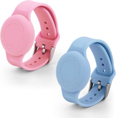 Verstelbare Waterdichte Silicone Polsband voor Kinderen met GPS Tracking, 2 Stuks in Lichtblauw en Roze