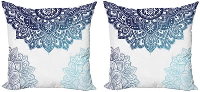 ABAKUHAUS Flora Kussenhoes – 2x45x45 cm – Dubbelzijdig – Lichtblauw/Donkerblauw