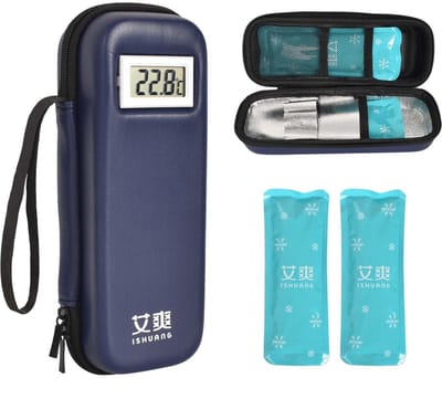 Dailygoods- Medicijnkoeltas met Temperatuurweergave - Insulinekoeler - Diabetische Reiskoffer - Inclusief 2 Ijspakjes - Aluminiumfolie - Afmetingen 21*8*6cm
