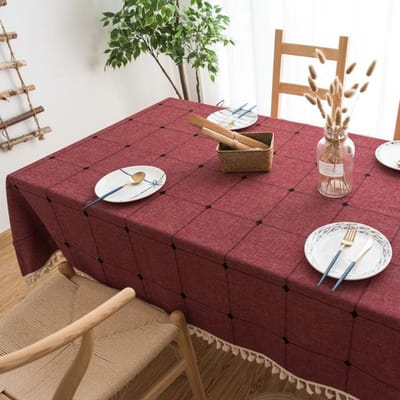 Moderne Eenvoudige Effen Kleur Vierkant Ruit Stofdicht Tafelkleed Rechthoekige Kwastjes Theetafel Tafel Hotel Tafelkleed 60x60cm