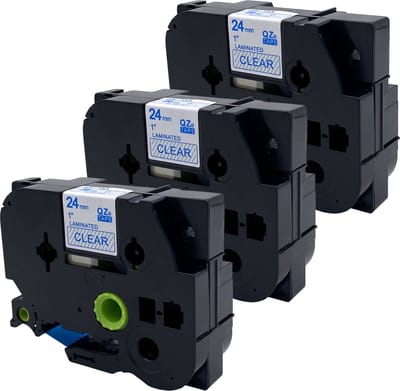 DULA Brother Compatible label tape- Tze-153 - 3 cassettes - Brother P-Touch - Blauw op transparant - 24mm x 8m