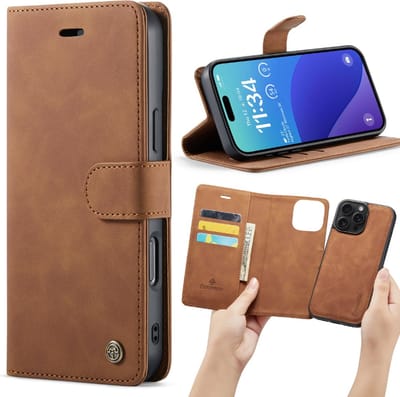 Casemania – iPhone 16 Pro Max – 2 in 1 – Bookcase - Bruin