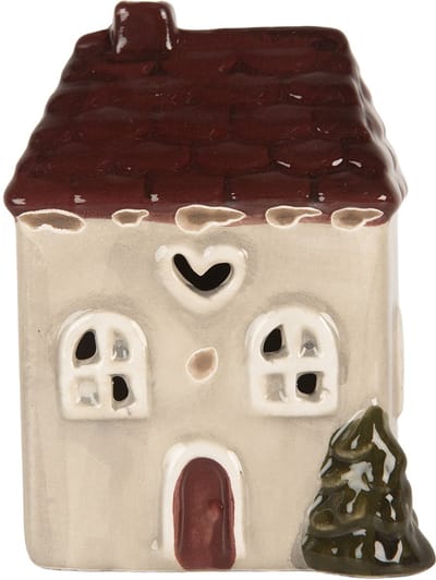 Clayre & Eef Decoratie Huis met LED LED 7x6x10 cm Beige Keramiek
