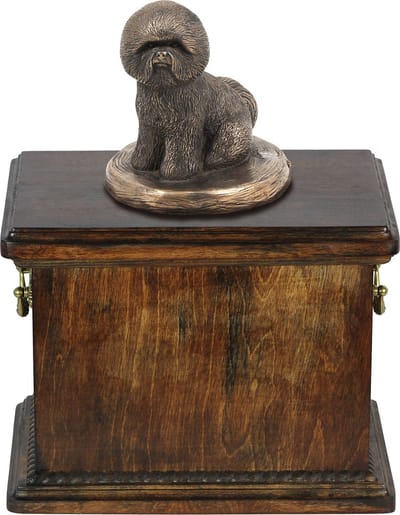 Elegante urn voor Bichon Frise met beeldje in klassieke stijl