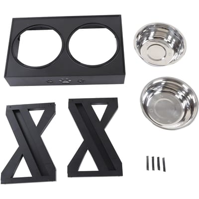 Gamelles surélevées pour chien empêchent de glisser 3 hauteurs réglables gamelle surélevée pour chien avec 2 gamelles pour chien en acier inoxydable noir