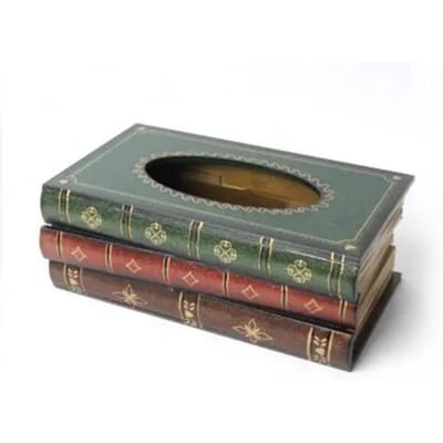 Boîte à mouchoirs vintage en forme de livre, conteneur pour maison, voiture, boîte à mouchoirs, étui de rangement, motifs incurvés, porte-papier, décoration de table