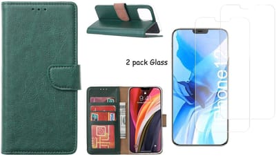 Hoesje Geschikt voor iPhone 12 Pro Max hoesje - portemonnee bookcase / wallet cover Groen + 2x tempered glass / Screenprotector