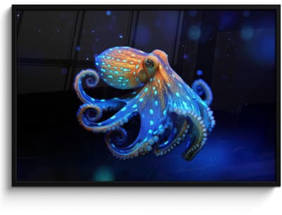 Poster in lijst - Fotolijst 120x80 cm - Posters - Octopus - Stippen - Blauw - Zee - Posterlijst zwart - Decoratie - Wanddecoratie woonkamer - Muurdecoratie slaapkamer