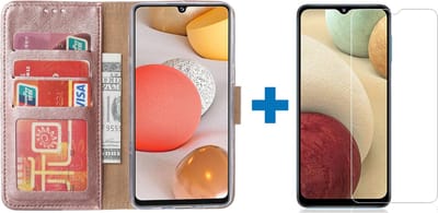 Hoesje Geschikt Voor Samsung Galaxy a12 hoesje - bookcase Rose goud - Hoesje Geschikt Voor Samsung Galaxy a12 hoesje - 1x Hoesje Geschikt Voor Samsung Galaxy a12 screenprotector screen protector