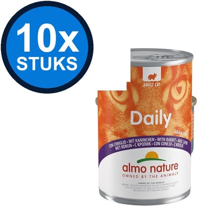10x Almo Nature Daily - Konijn - Kattenvoer Natvoer Blik - 400g