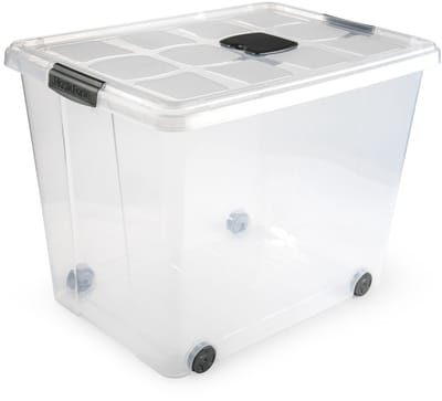 Plasticforte Opslagbox - 1x stuks - met deksel - 86L - 62 x 45 x 47 cm - transparant - opbergbak - met wielen