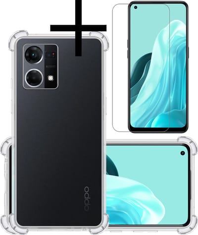 Hoesje - Met Screenprotector - Geschikt voor OPPO Reno 7 - Sterk & Shockproof - Siliconen Case - Back Cover - Telefoon Hoes - Shock Proof - Transparant