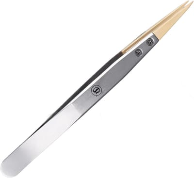 Precisie Pincet - Antimagnetisch Gereedschap - Fijn Werk - Vervangbare Houten Punten - 19 cm - Zilver