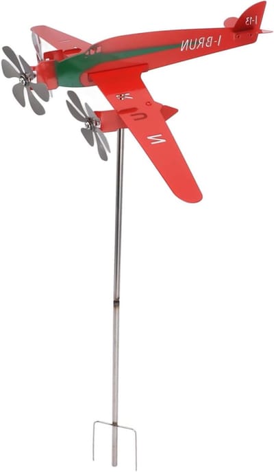 Vliegtuig windwijzer - Windmolen metaal - Tuin decoratie - 3D roestvrij ontwerp - 28 cm - Rood